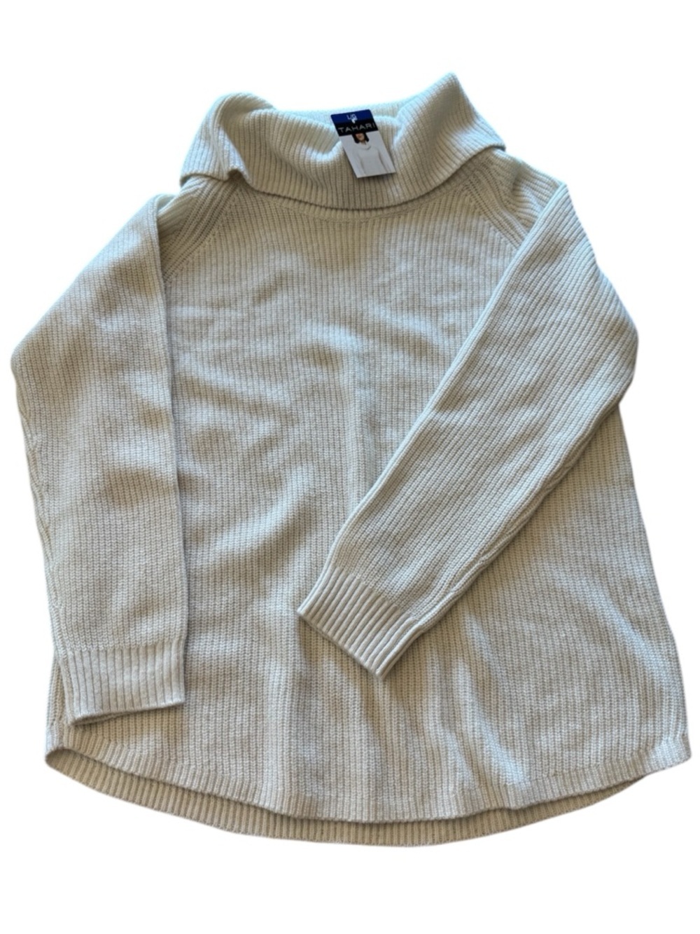 NWT Tahari Cream Ribbed Cowl Neck Sweater L